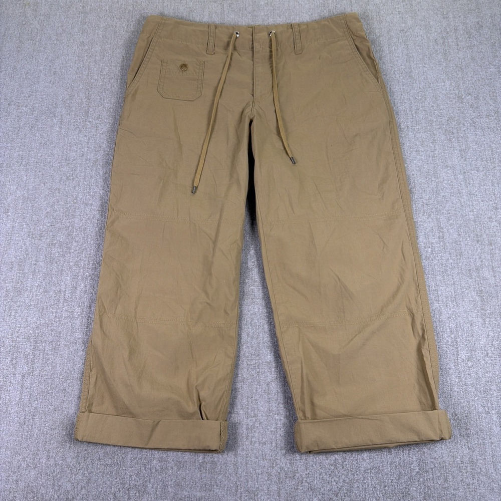 Ralph Lauren Womens 8P Tan Cotton Wide Leg Cropped Drawstring Pants Patch Pocket